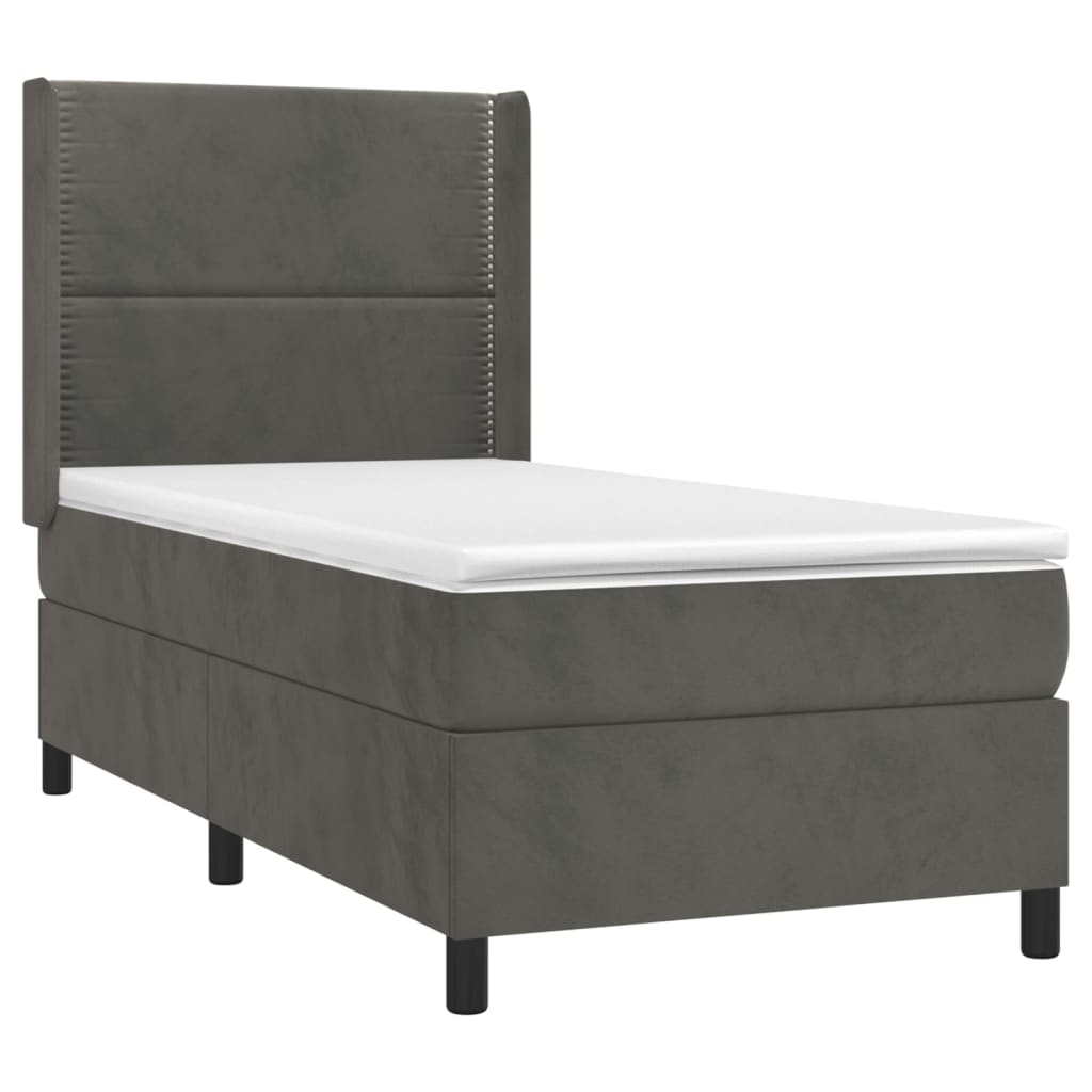 Sötétszürke bársony rugós és LED-es ágy matraccal 90x200 cm 4