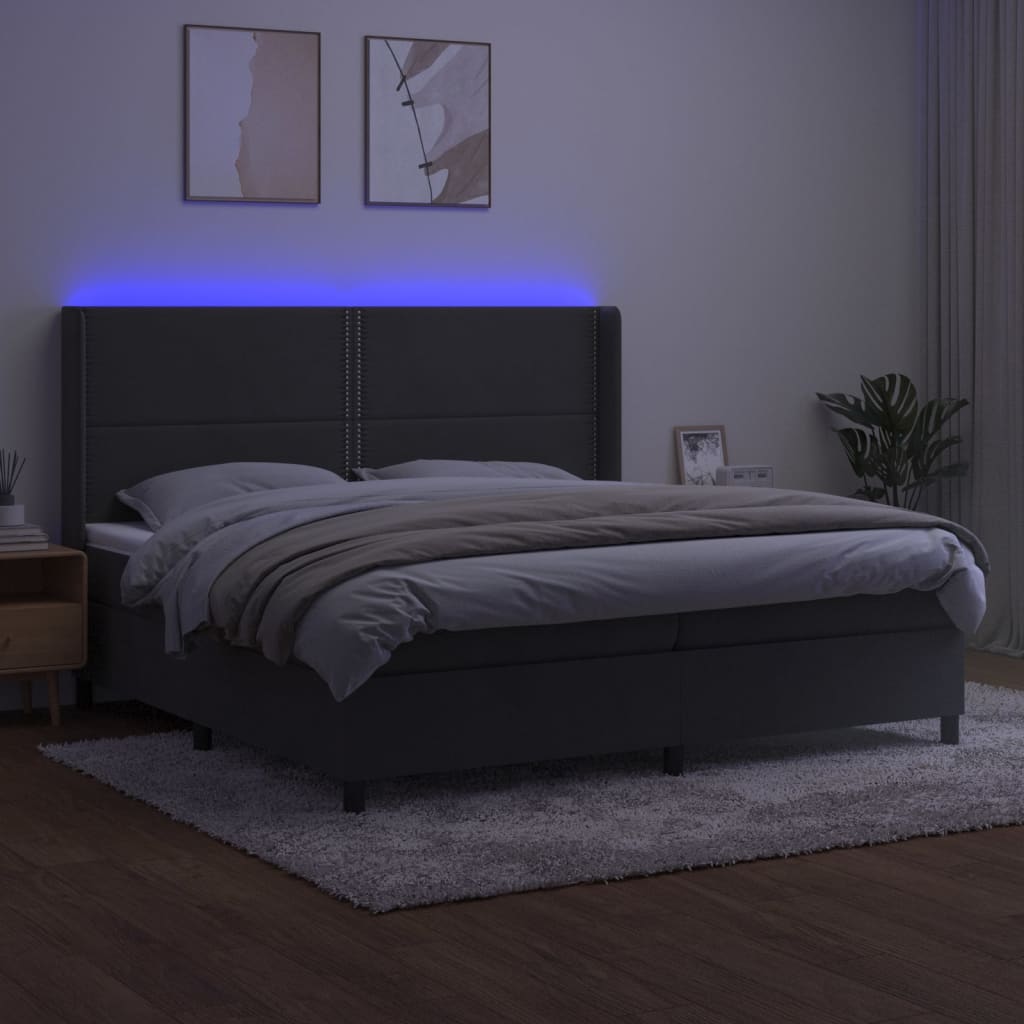 Sötétszürke bársony rugós és LED-es ágy matraccal 200x200 cm 3