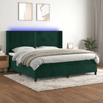 Sötétzöld bársony rugós és LED-es ágy matraccal 200x200 cm
