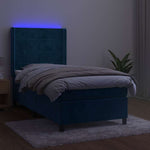 Sötétkék bársony rugós és LED-es ágy matraccal 90x190 cm 4