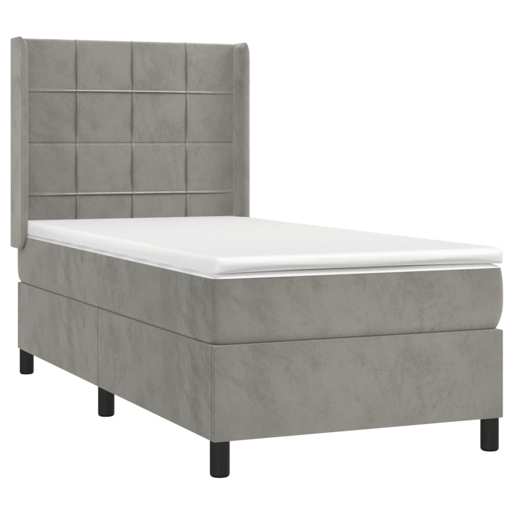 Világosszürke bársony rugós és LED-es ágy matraccal 90x200 cm 4