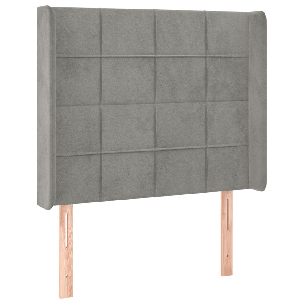 Világosszürke bársony rugós és LED-es ágy matraccal 90x200 cm 7