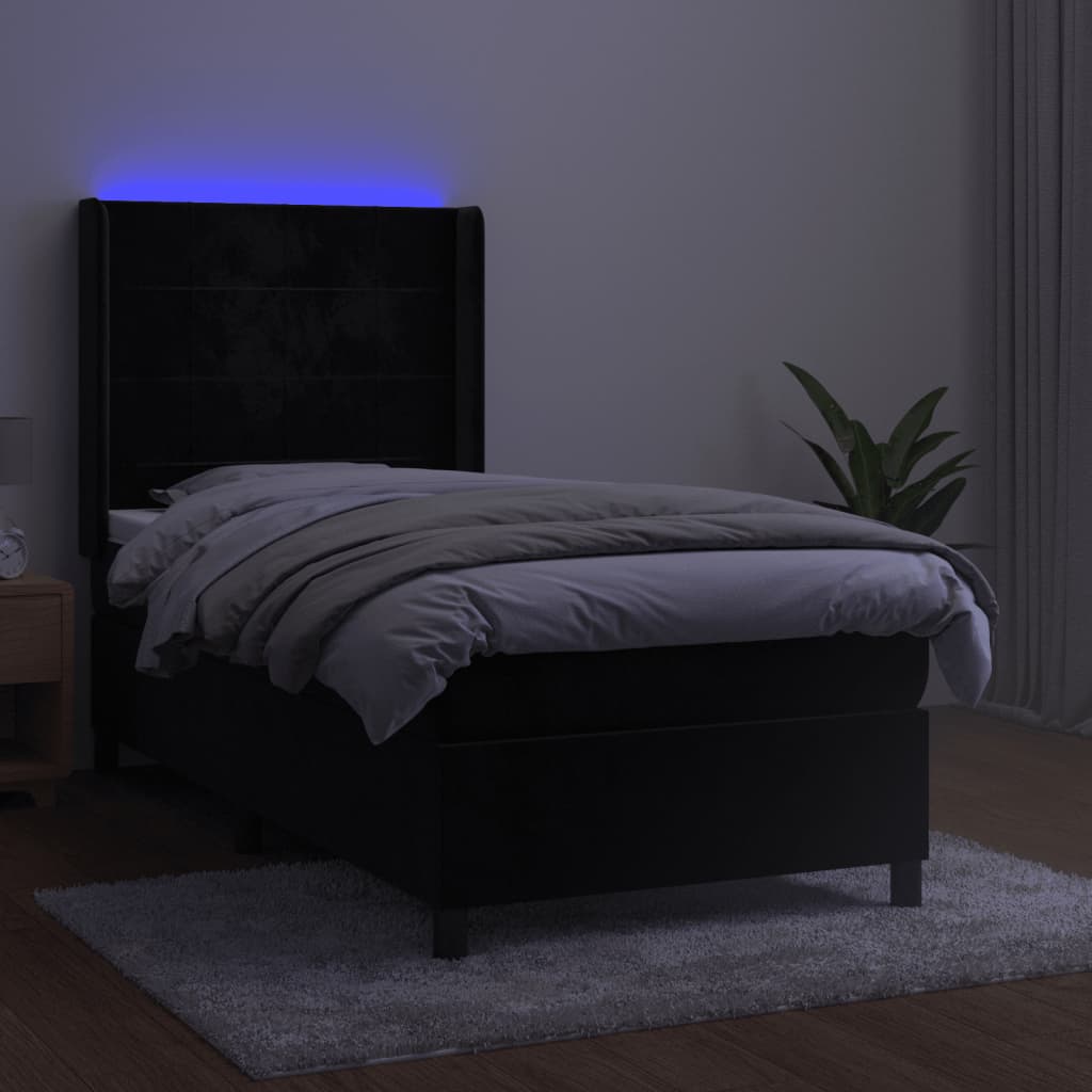 Fekete bársony rugós és LED-es ágy matraccal 90x200 cm 3