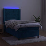Sötétkék bársony rugós és LED-es ágy matraccal 90x200 cm 4