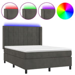 Sötétszürke bársony rugós és LED-es ágy matraccal 140x190 cm 2