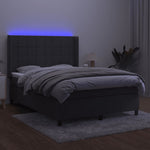 Sötétszürke bársony rugós és LED-es ágy matraccal 140x190 cm 3