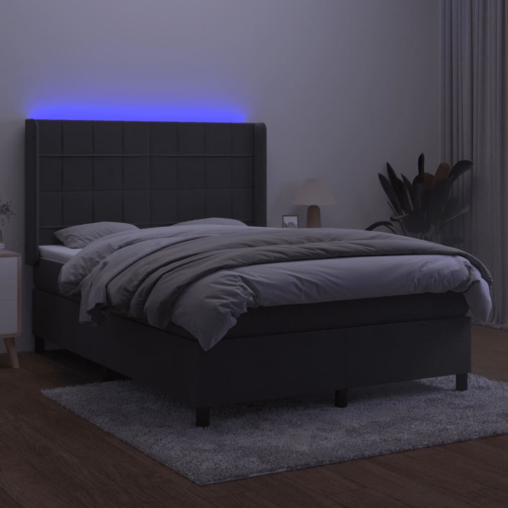 Sötétszürke bársony rugós és LED-es ágy matraccal 140x190 cm 3