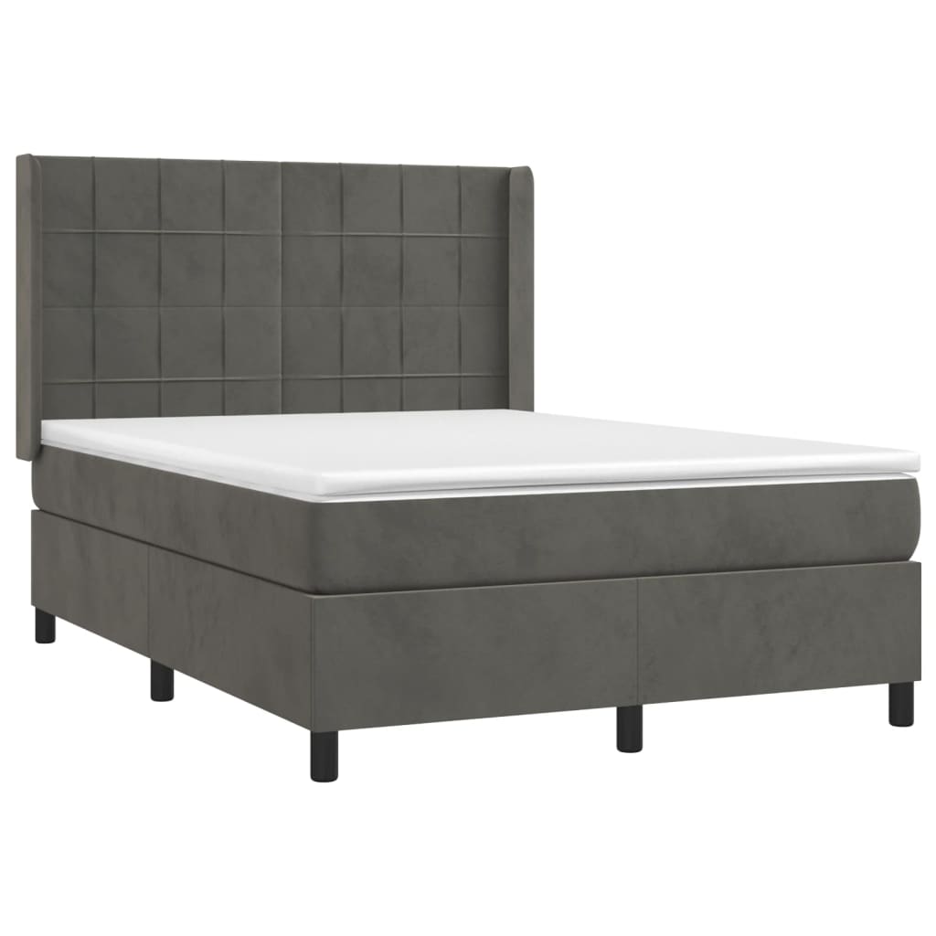 Sötétszürke bársony rugós és LED-es ágy matraccal 140x190 cm 4