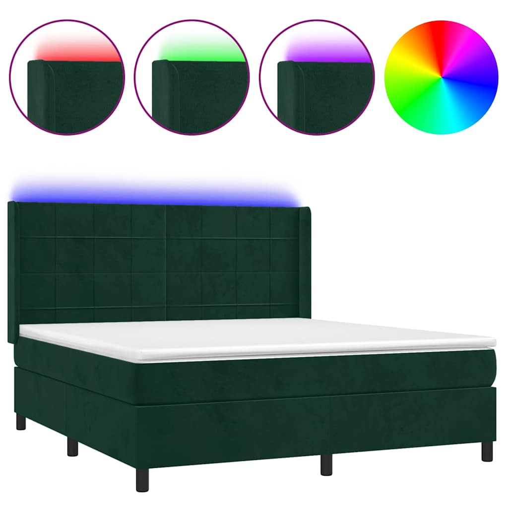 Sötétzöld bársony rugós és LED-es ágy matraccal 160x200 cm 2