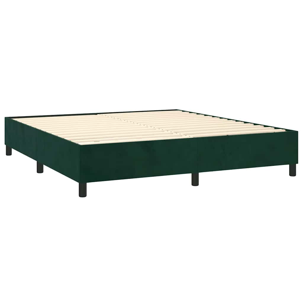 Sötétzöld bársony rugós és LED-es ágy matraccal 160x200 cm 5