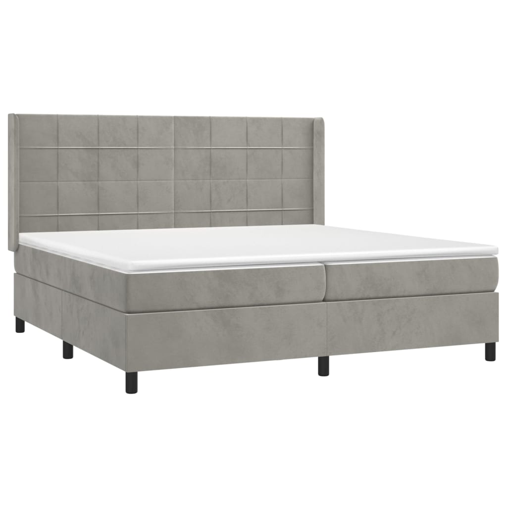 Világosszürke bársony rugós és LED-es ágy matraccal 200x200 cm 4
