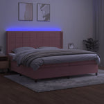 Rózsaszín bársony rugós és LED-es ágy matraccal 200x200 cm 3