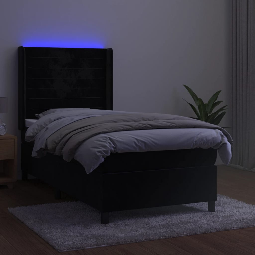 Fekete bársony rugós és LED-es ágy matraccal 80 x 200 cm 3