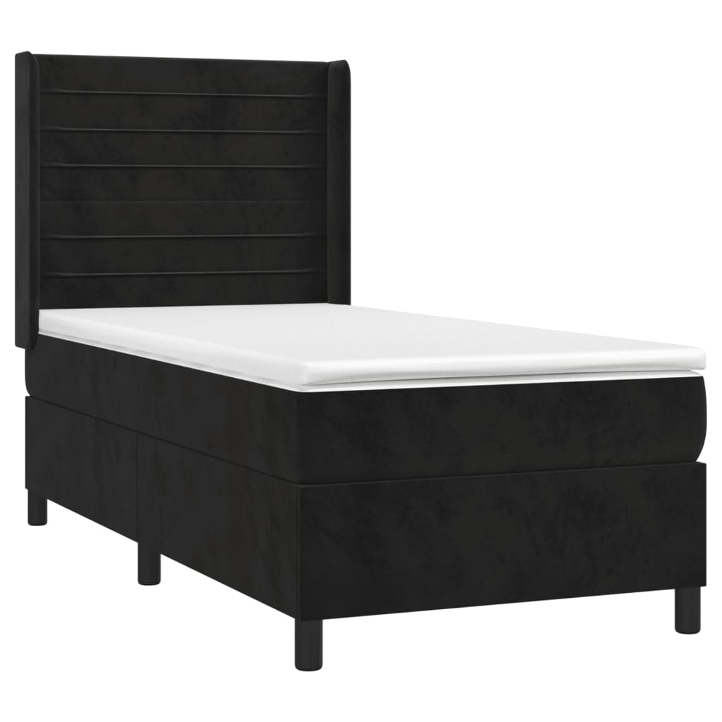 Fekete bársony rugós és LED-es ágy matraccal 90x190 cm 4