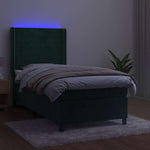 Sötétzöld bársony rugós és LED-es ágy matraccal 90x190 cm 3