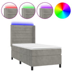 Világosszürke bársony rugós és LED-es ágy matraccal 90x200 cm 2
