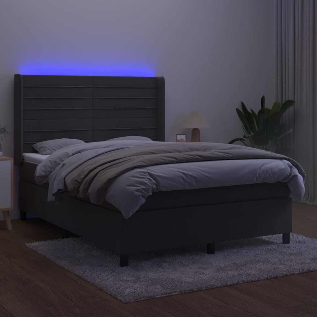 Sötétszürke bársony rugós és LED-es ágy matraccal 140x190 cm 3