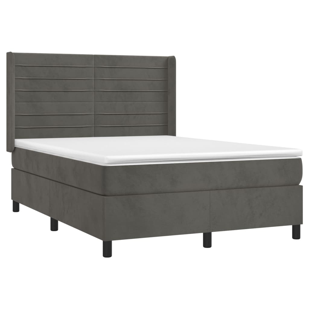 Sötétszürke bársony rugós és LED-es ágy matraccal 140x190 cm 4