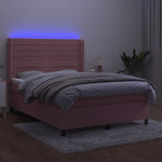 Rózsaszín bársony rugós és LED-es ágy matraccal 140x190 cm 3
