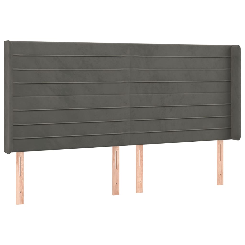 Sötétszürke bársony rugós és LED-es ágy matraccal 160x200 cm 7