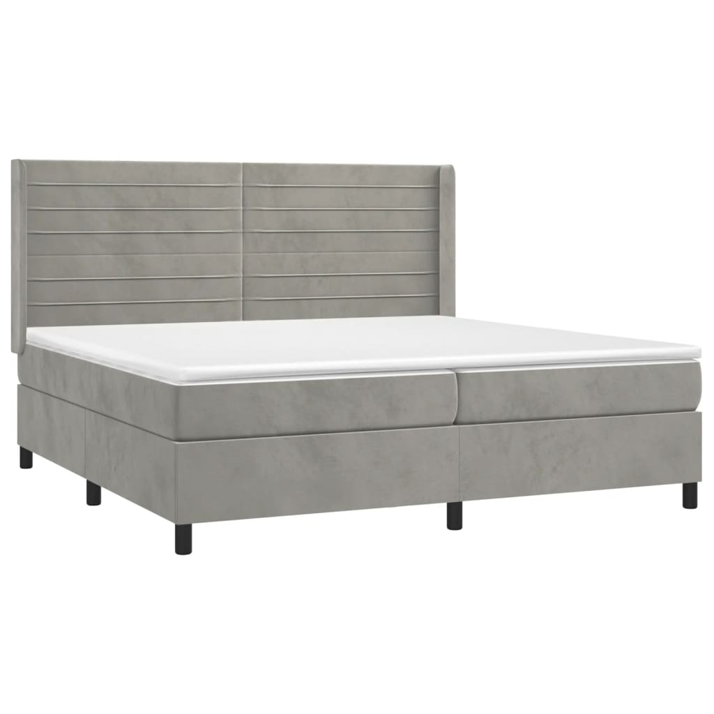 Világosszürke bársony rugós és LED-es ágy matraccal 200x200 cm 4