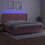 Rózsaszín bársony rugós és LED-es ágy matraccal 200x200 cm 3
