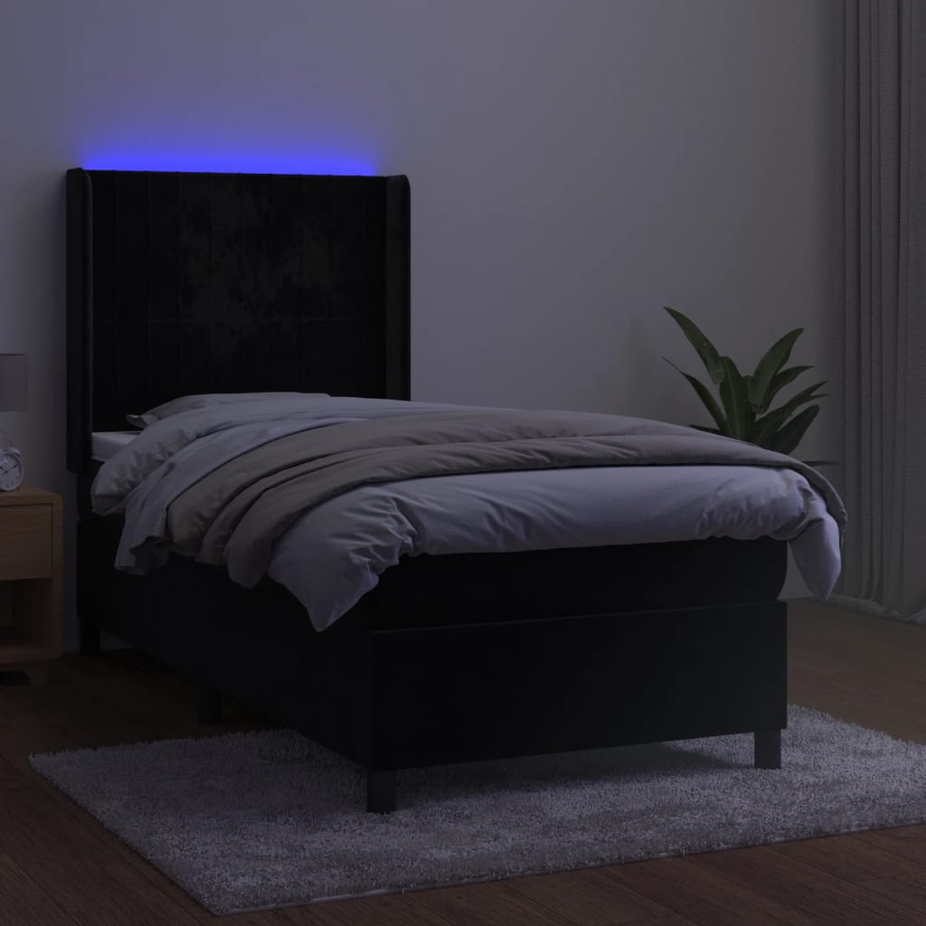 Fekete bársony rugós és LED-es ágy matraccal 80 x 200 cm 3