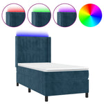 Sötétkék bársony rugós és LED-es ágy matraccal 80 x 200 cm 2