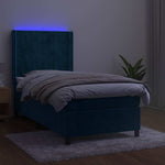 Sötétkék bársony rugós és LED-es ágy matraccal 80 x 200 cm 4