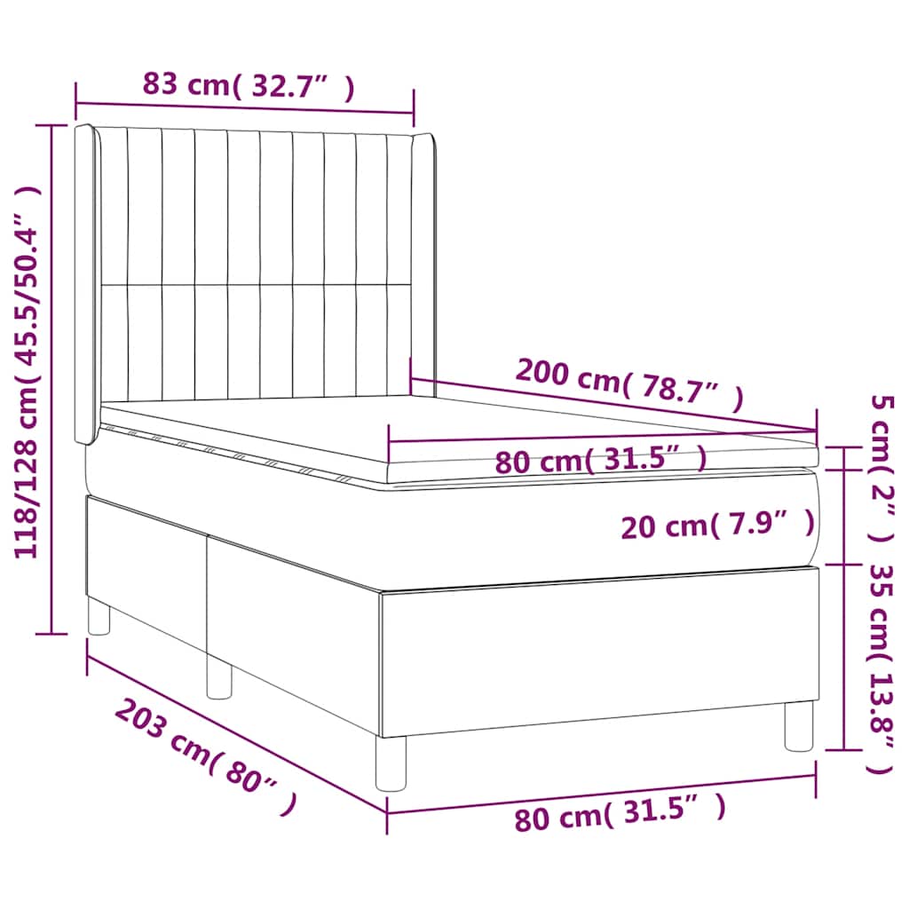 Sötétkék bársony rugós és LED-es ágy matraccal 80 x 200 cm 9