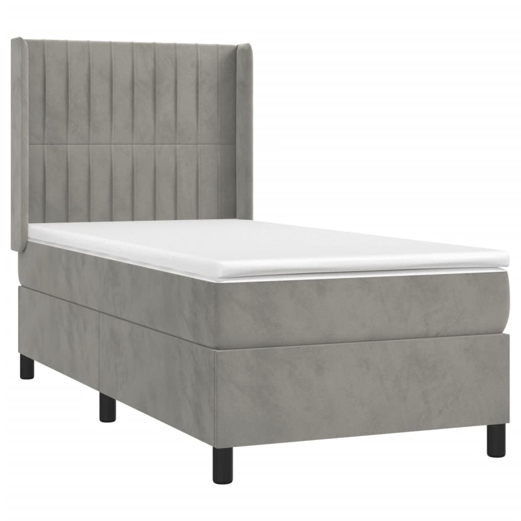 Világosszürke bársony rugós és LED-es ágy matraccal 90x190 cm 4