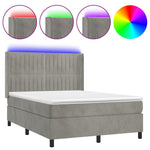 Világosszürke bársony rugós és LED-es ágy matraccal 140x190 cm 2