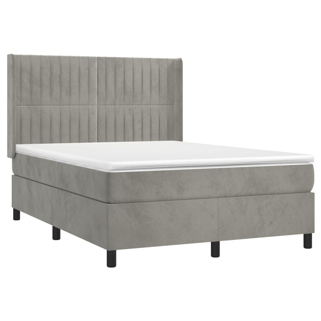 Világosszürke bársony rugós és LED-es ágy matraccal 140x190 cm 4