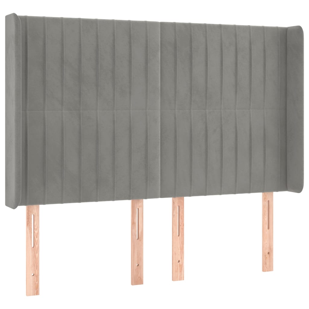 Világosszürke bársony rugós és LED-es ágy matraccal 140x190 cm 7