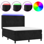 Fekete bársony rugós és LED-es ágy matraccal 140x190 cm 2