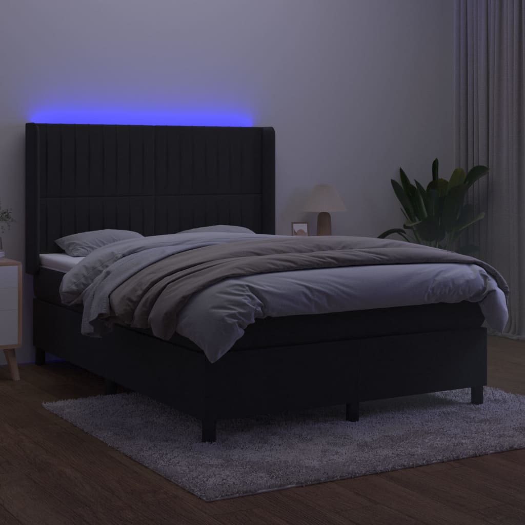Fekete bársony rugós és LED-es ágy matraccal 140x190 cm 3