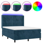 Sötétkék bársony rugós és LED-es ágy matraccal 140x190 cm 2