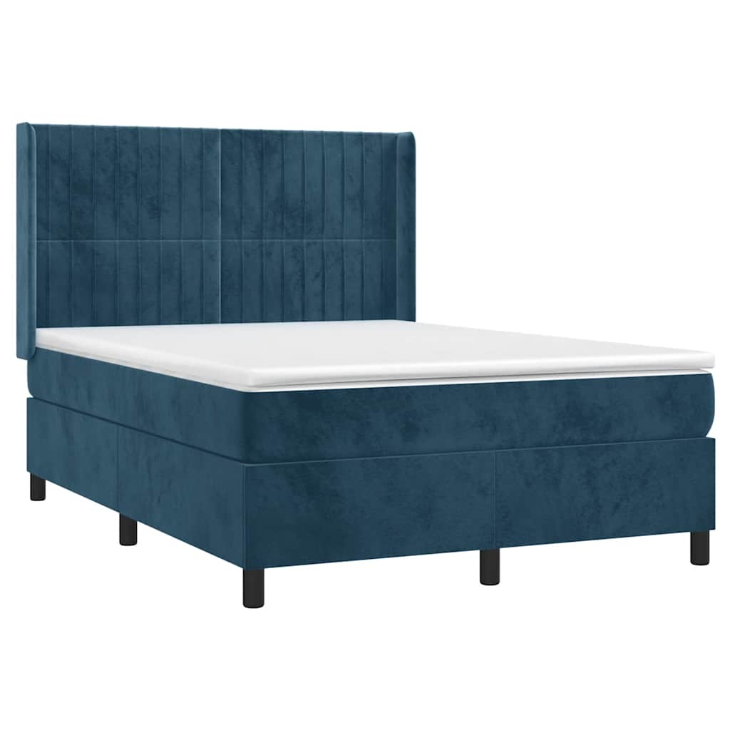 Sötétkék bársony rugós és LED-es ágy matraccal 140x190 cm 3