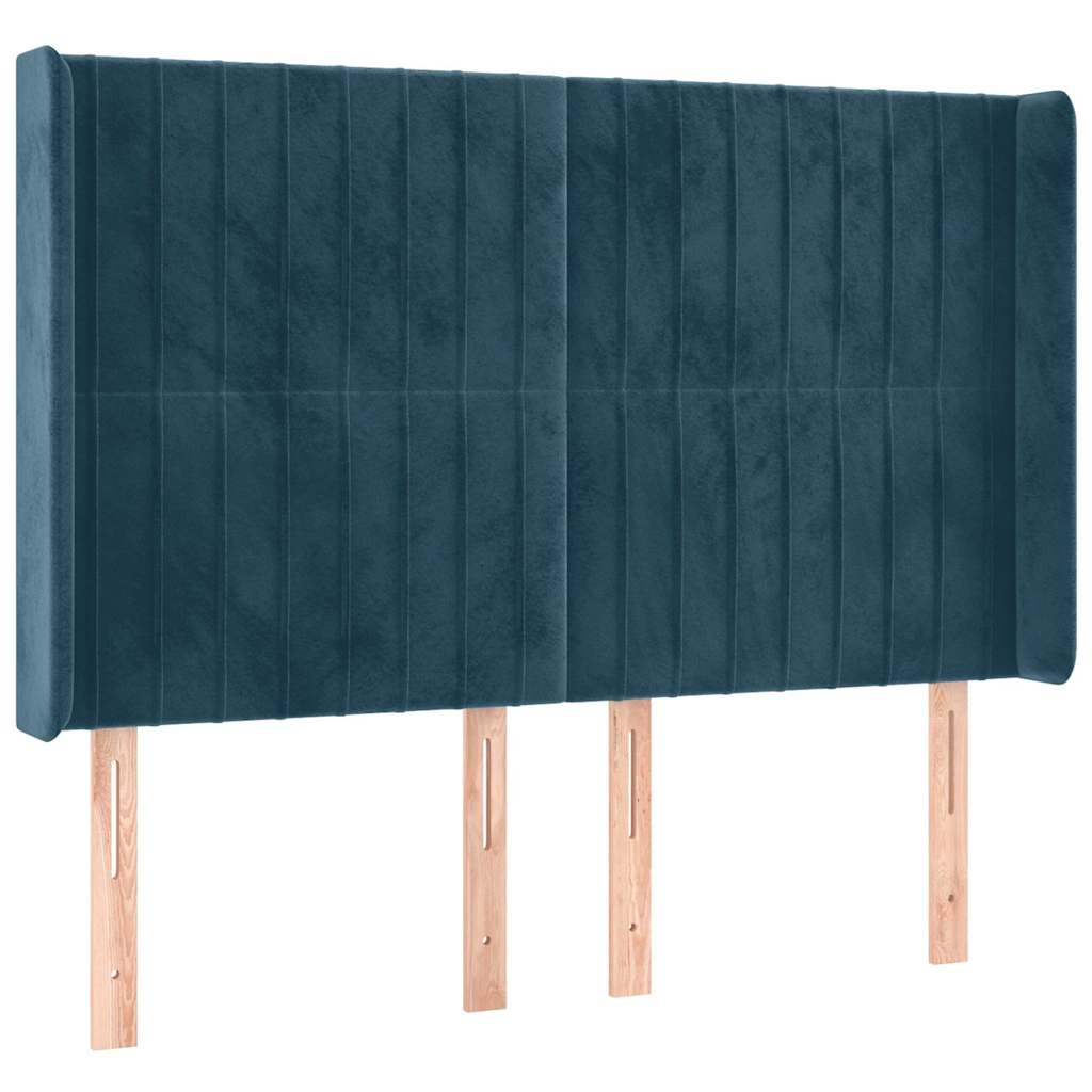 Sötétkék bársony rugós és LED-es ágy matraccal 140x190 cm 7