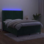 Sötétzöld bársony rugós és LED-es ágy matraccal 140x200 cm 3
