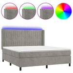 Világosszürke bársony rugós és LED-es ágy matraccal 160x200 cm 2