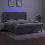 Világosszürke bársony rugós és LED-es ágy matraccal 160x200 cm 3
