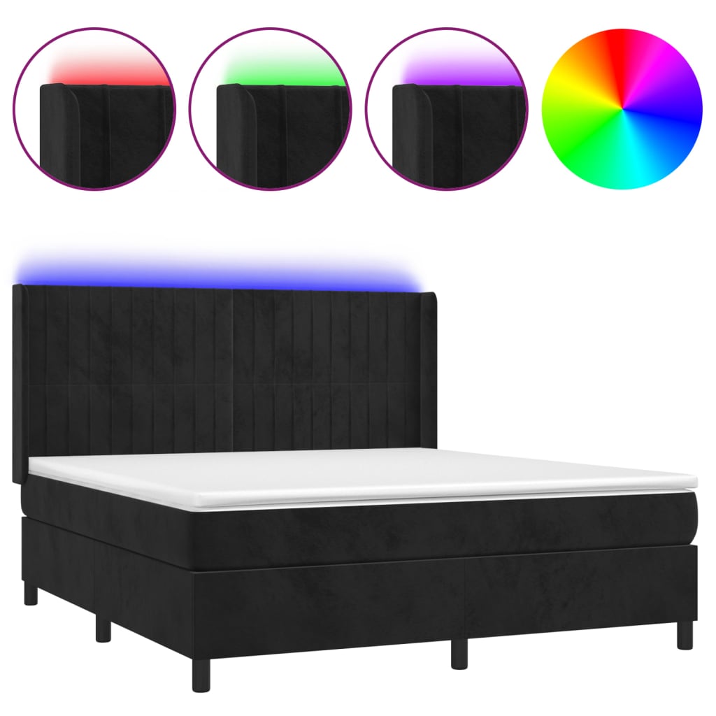 Fekete bársony rugós és LED-es ágy matraccal 160x200 cm 2