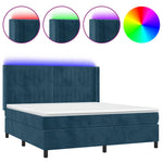 Sötétkék bársony rugós és LED-es ágy matraccal 160x200 cm 2