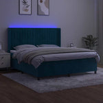 Sötétkék bársony rugós és LED-es ágy matraccal 160x200 cm 4
