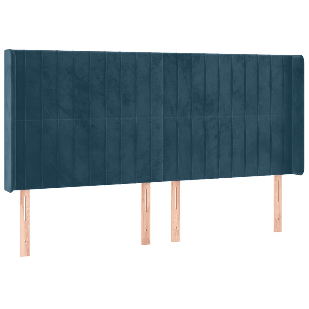 Sötétkék bársony rugós és LED-es ágy matraccal 160x200 cm 7