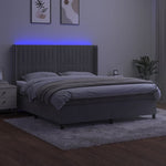 Világosszürke bársony rugós és LED-es ágy matraccal 180x200 cm 3