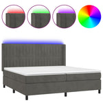 Sötétszürke bársony rugós és LED-es ágy matraccal 200x200 cm 2