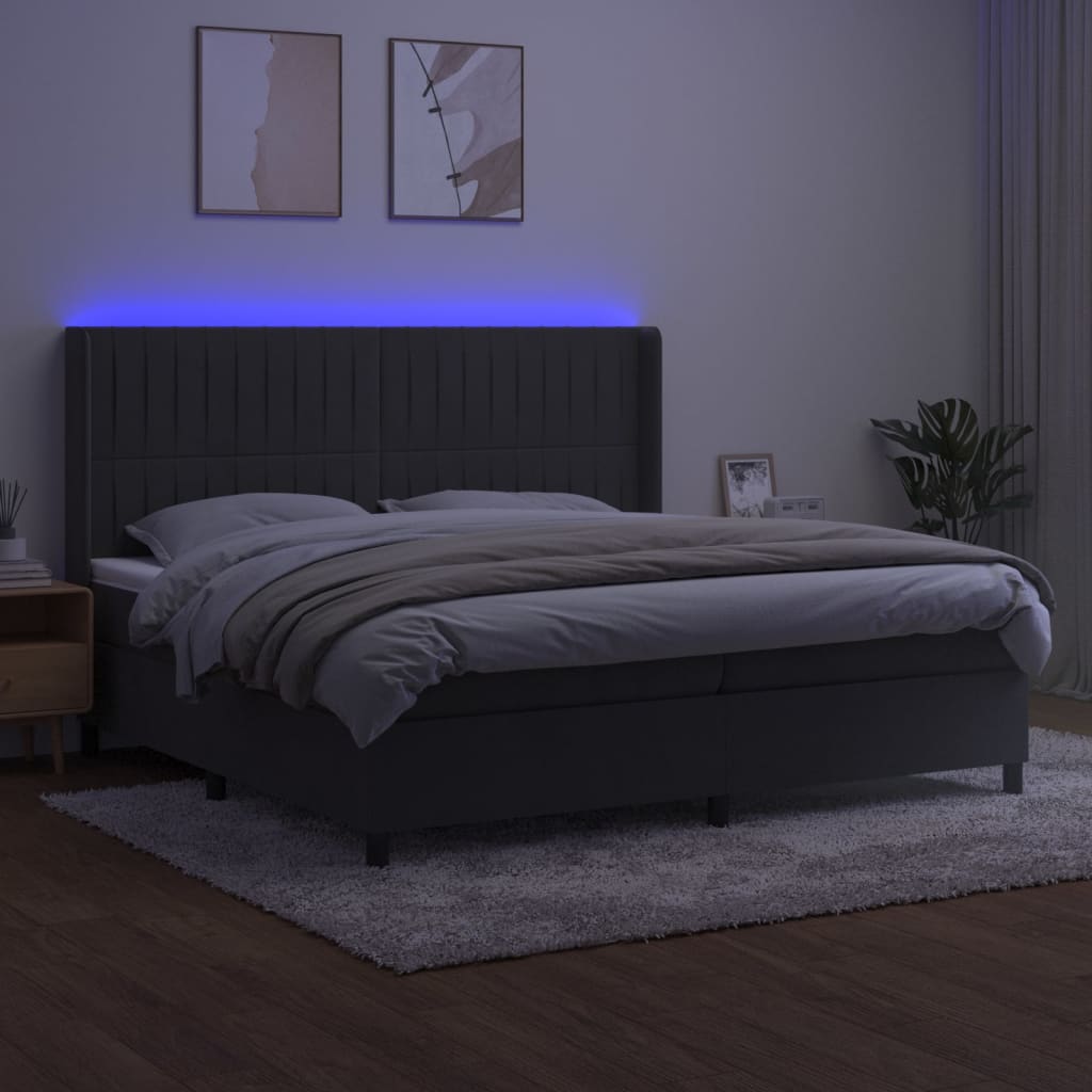 Sötétszürke bársony rugós és LED-es ágy matraccal 200x200 cm 3