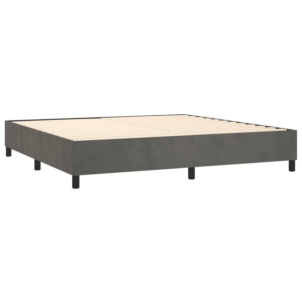 Sötétszürke bársony rugós és LED-es ágy matraccal 200x200 cm 5